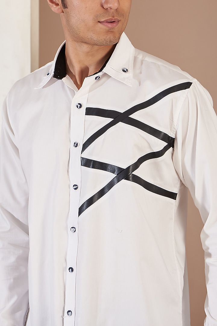 White Giza Cotton Embroidered Party Wear Shirt by Tarini Vij Men at Pernia's Pop Up Shop