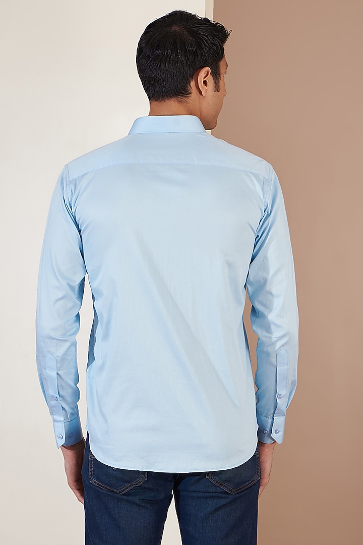 Light Blue Giza Cotton Embroidered Summer Shirt by Tarini Vij Men at Pernia's Pop Up Shop