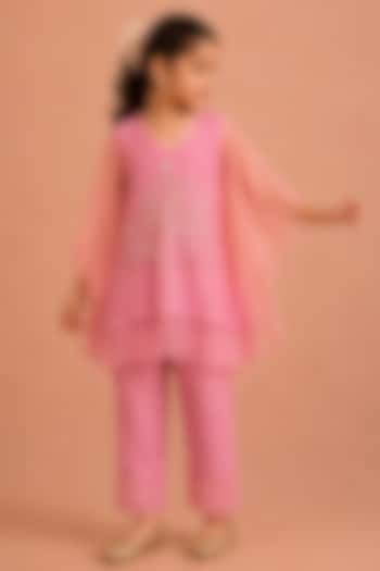 Rose Pink Organza Kurta Set For Girls by Tarini Vij Kids at Pernia's Pop Up Shop