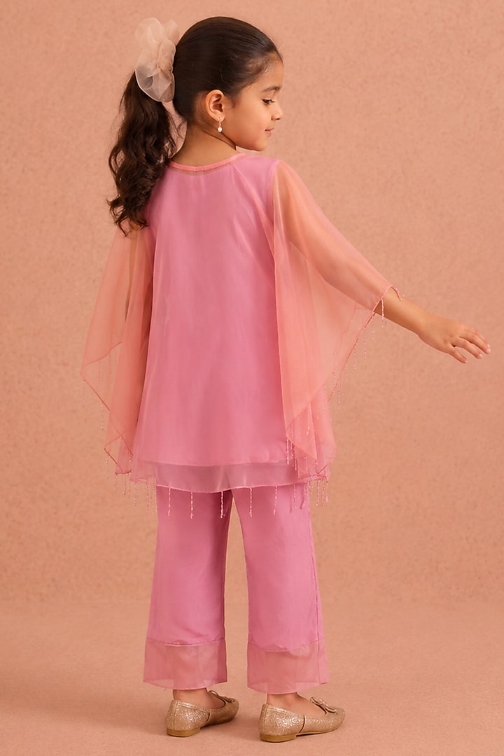 Rose Pink Organza Kurta Set For Girls by Tarini Vij Kids at Pernia's Pop Up Shop