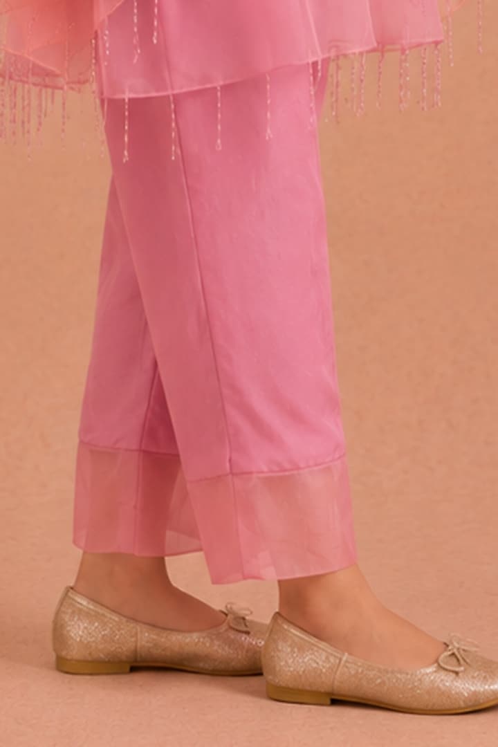 Rose Pink Organza Kurta Set For Girls by Tarini Vij Kids at Pernia's Pop Up Shop