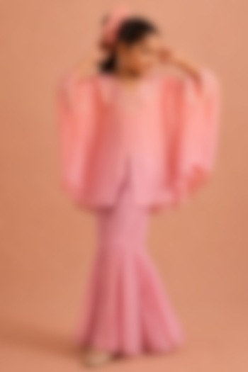Blush Pink & Lilac Natural Crepe Floral Embroidered Gharara Set For Girls by Tarini Vij Kids at Pernia's Pop Up Shop