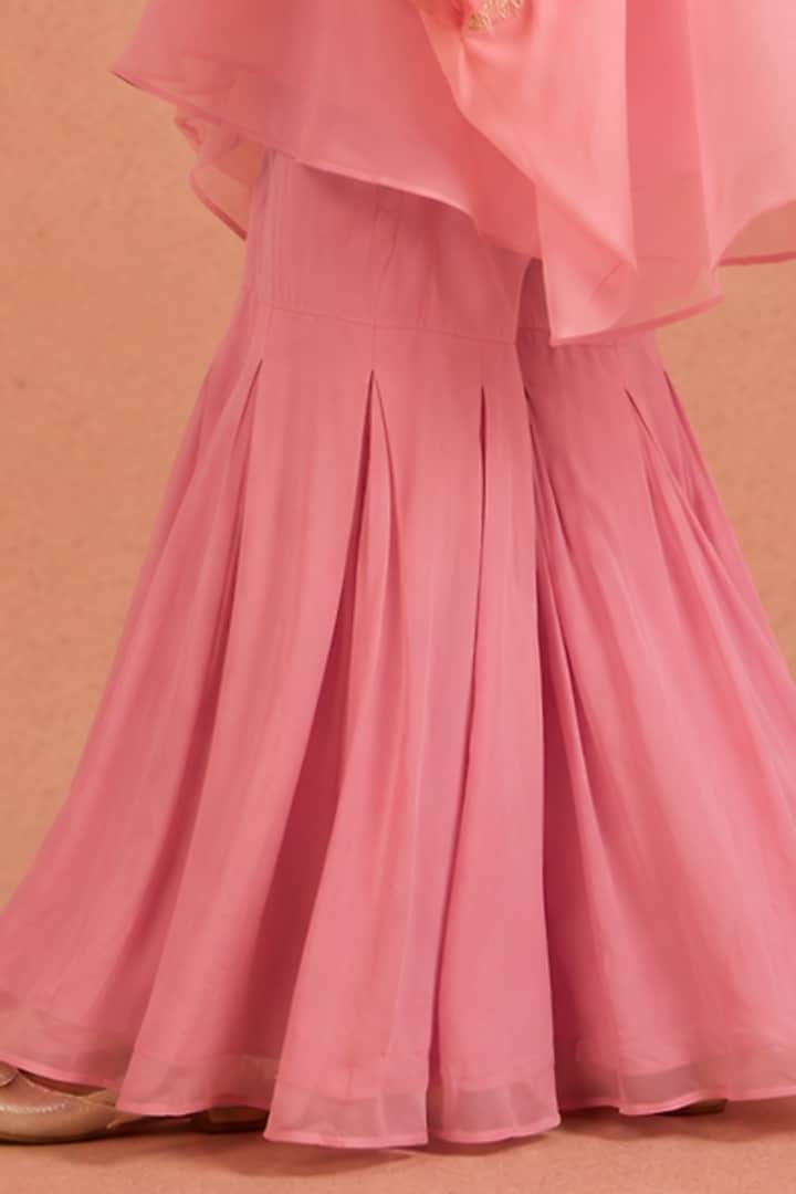 Blush Pink & Lilac Natural Crepe Floral Embroidered Gharara Set For Girls by Tarini Vij Kids at Pernia's Pop Up Shop
