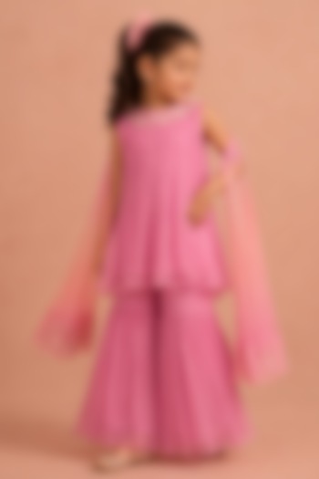 Lilac Shimmer Chiffon Bead Embroidered Sharara Set For Girls by Tarini Vij Kids at Pernia's Pop Up Shop