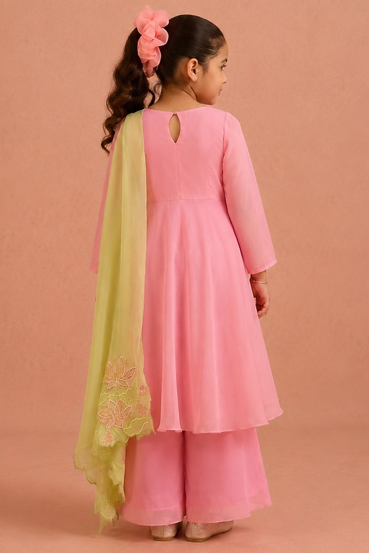 Lilac Georgette Resham & Cutdana Embroidered Anarkali Set For Girls by Tarini Vij Kids at Pernia's Pop Up Shop