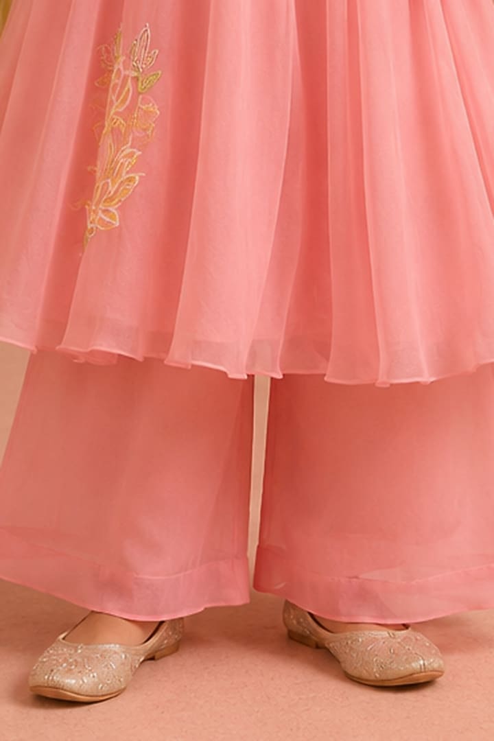 Lilac Georgette Resham & Cutdana Embroidered Anarkali Set For Girls by Tarini Vij Kids at Pernia's Pop Up Shop