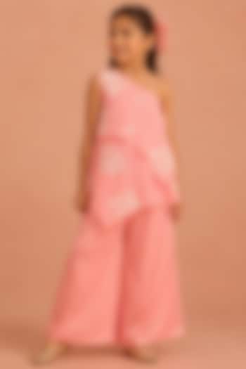 Pink Organza Pearl Embroidered Co-Ord Set For Girls by Tarini Vij Kids at Pernia's Pop Up Shop