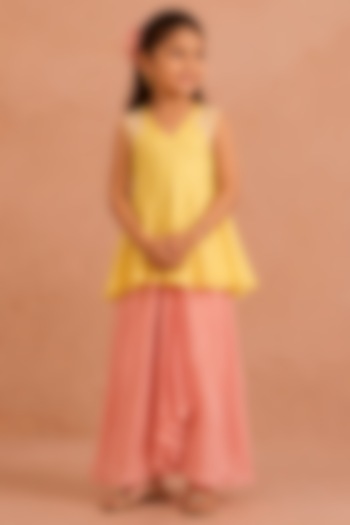 Pink Chanderi Bead & Sequin Embroidered Skirt Set For Girls by Tarini Vij Kids at Pernia's Pop Up Shop