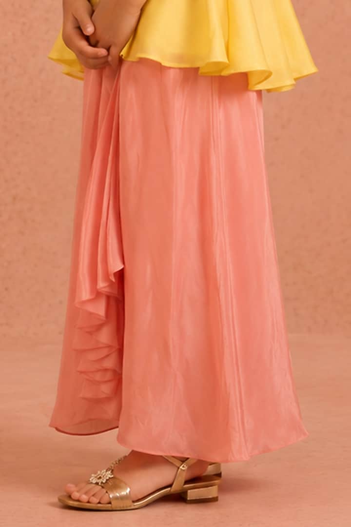 Pink Chanderi Bead & Sequin Embroidered Skirt Set For Girls by Tarini Vij Kids at Pernia's Pop Up Shop