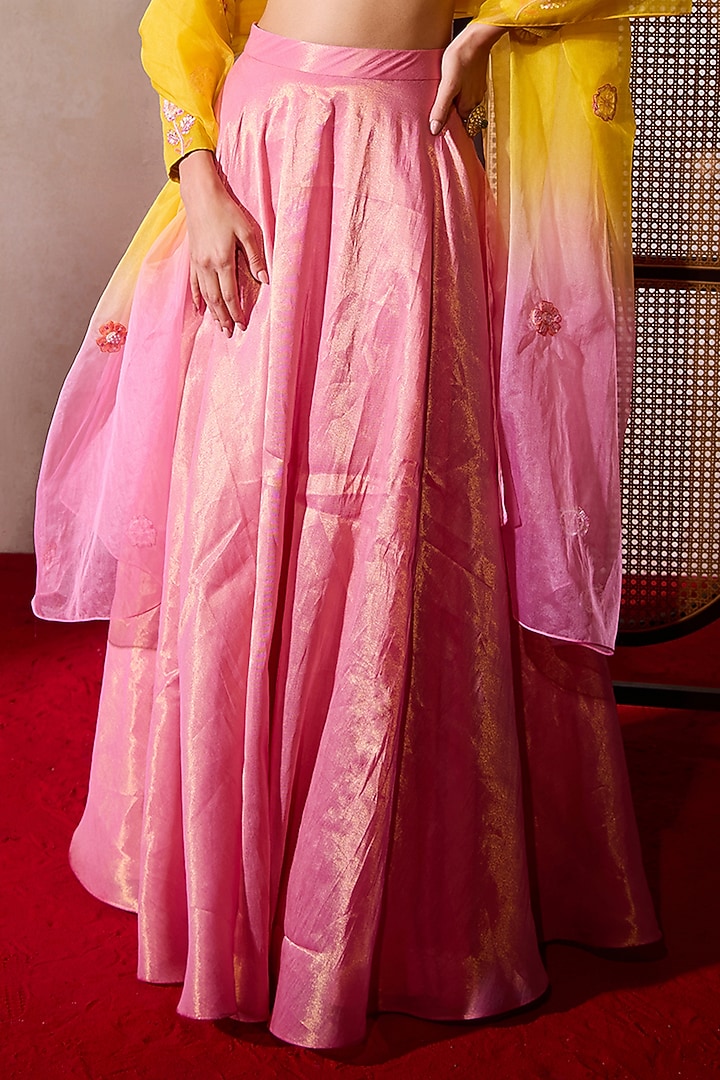Pink Tissue Hand & Machine Embroidered Wedding Lehenga Set by TARINI VIJ at Pernia's Pop Up Shop