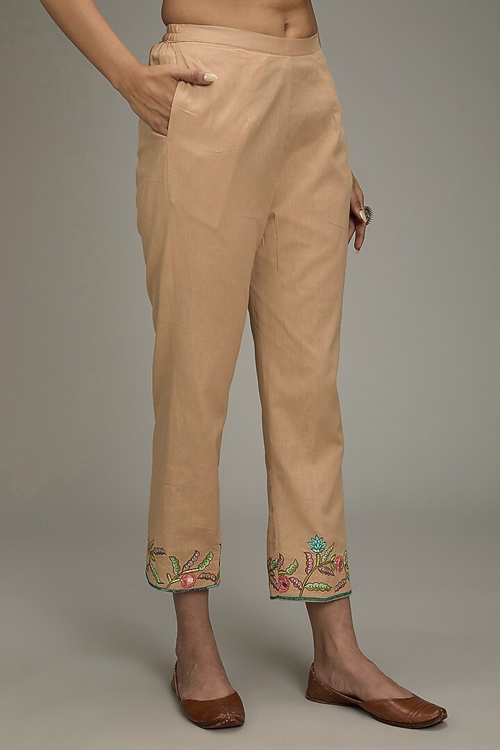 Beige Cotton Linen Cutwork Embroidered Kurta Set by TARINI VIJ at Pernia's Pop Up Shop