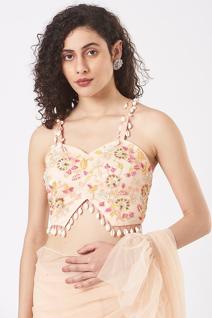 Baby Pink Net Ruffled Pre-Stitched Wedding Saree Set by TARINI VIJ at Pernia's Pop Up Shop