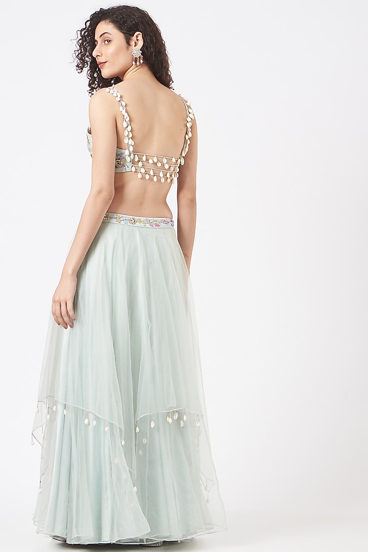Sky Blue Net Layered Wedding Lehenga Set by TARINI VIJ at Pernia's Pop Up Shop