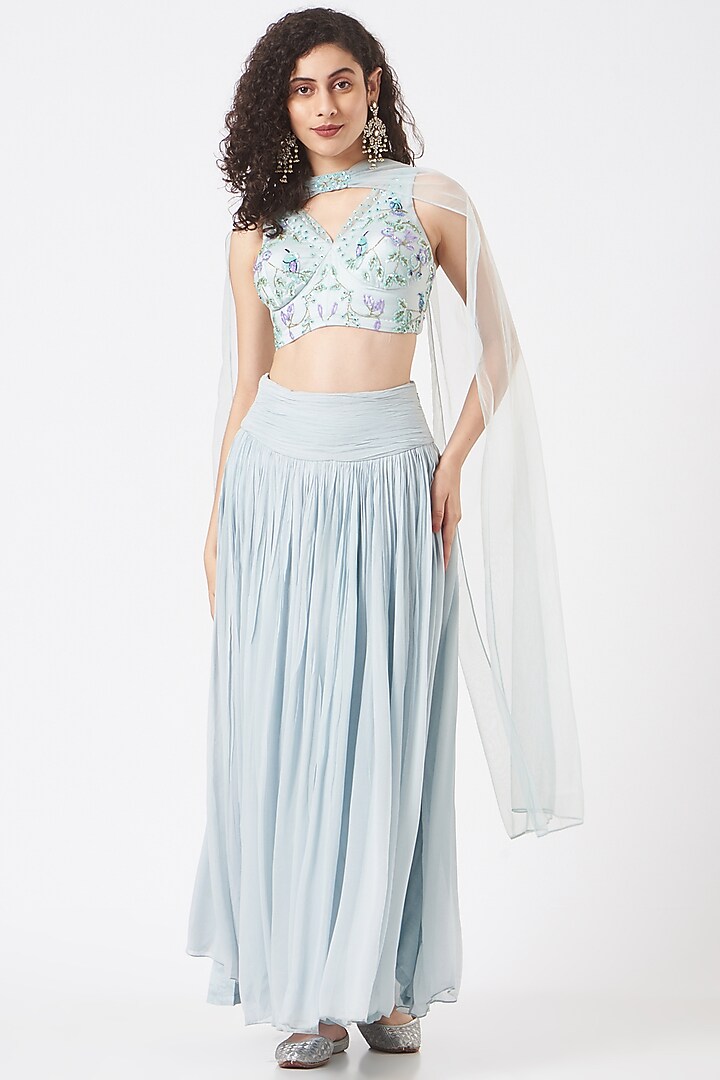 Sky Blue Georgette Lehenga Set by TARINI VIJ at Pernia's Pop Up Shop
