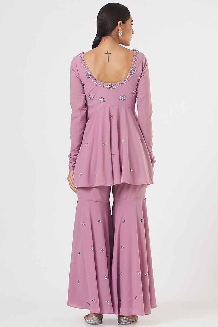 Mauve Embroidered Party Wear Sharara Set by TARINI VIJ at Pernia's Pop Up Shop