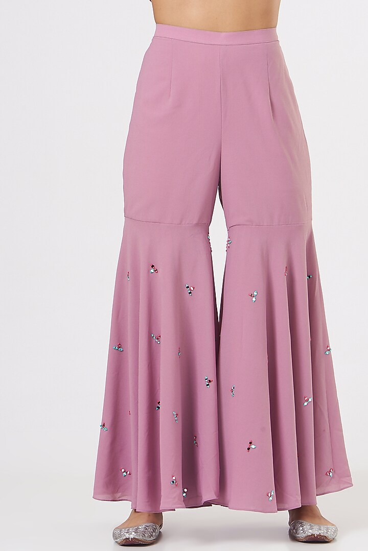 Mauve Embroidered Party Wear Sharara Set by TARINI VIJ at Pernia's Pop Up Shop