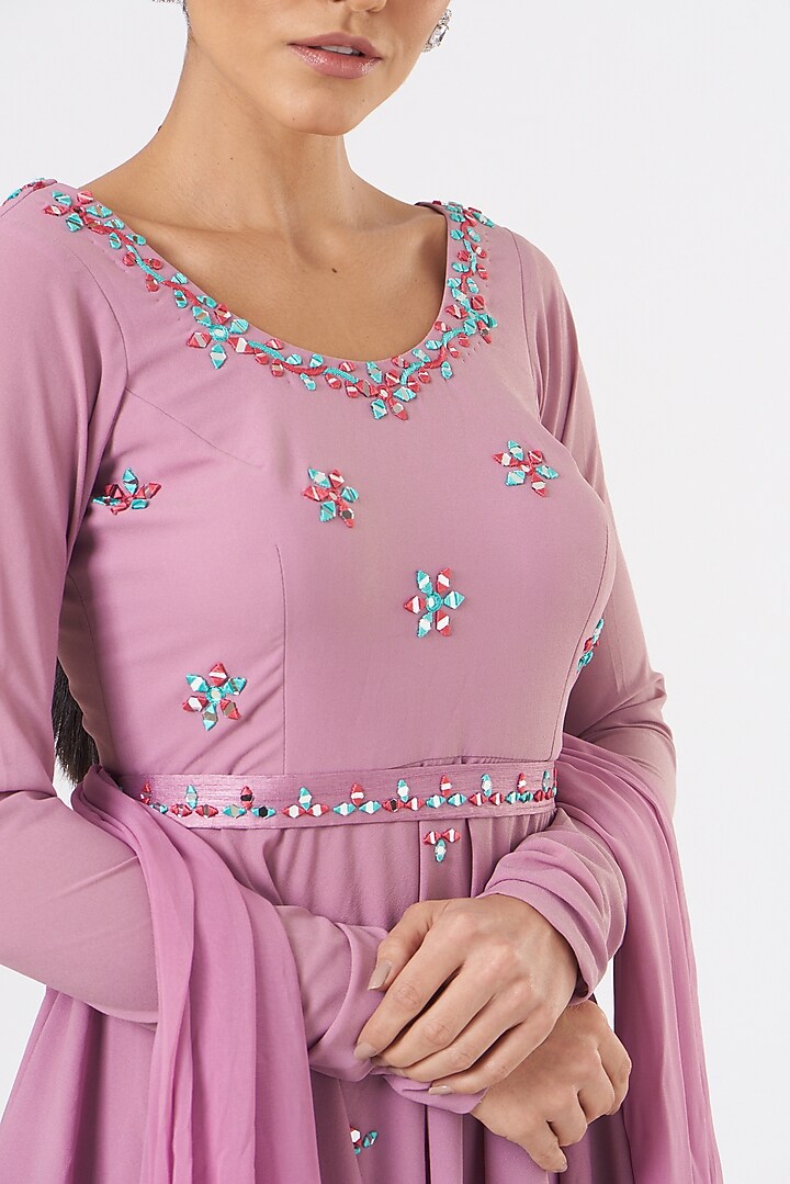 Mauve Embroidered Party Wear Sharara Set by TARINI VIJ at Pernia's Pop Up Shop