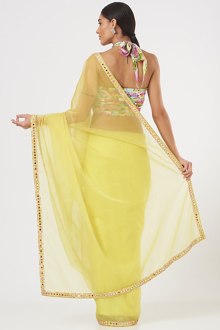 Yellow Embroidered Pre Pleated Party Wear Saree Set by TARINI VIJ at Pernia's Pop Up Shop