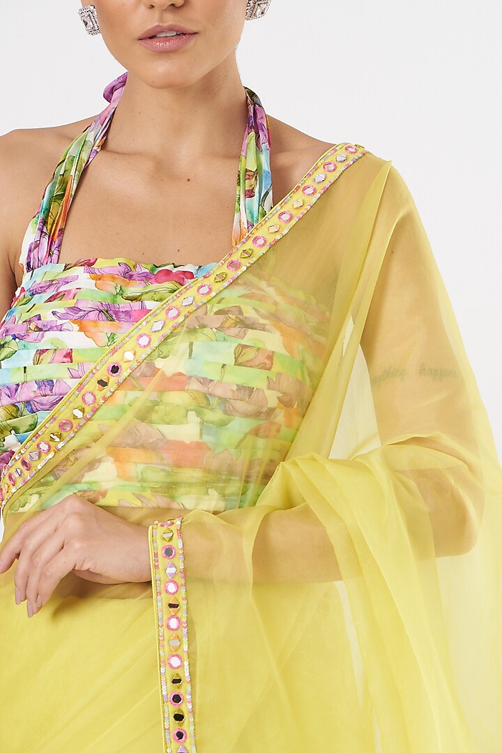 Yellow Embroidered Pre Pleated Party Wear Saree Set by TARINI VIJ at Pernia's Pop Up Shop