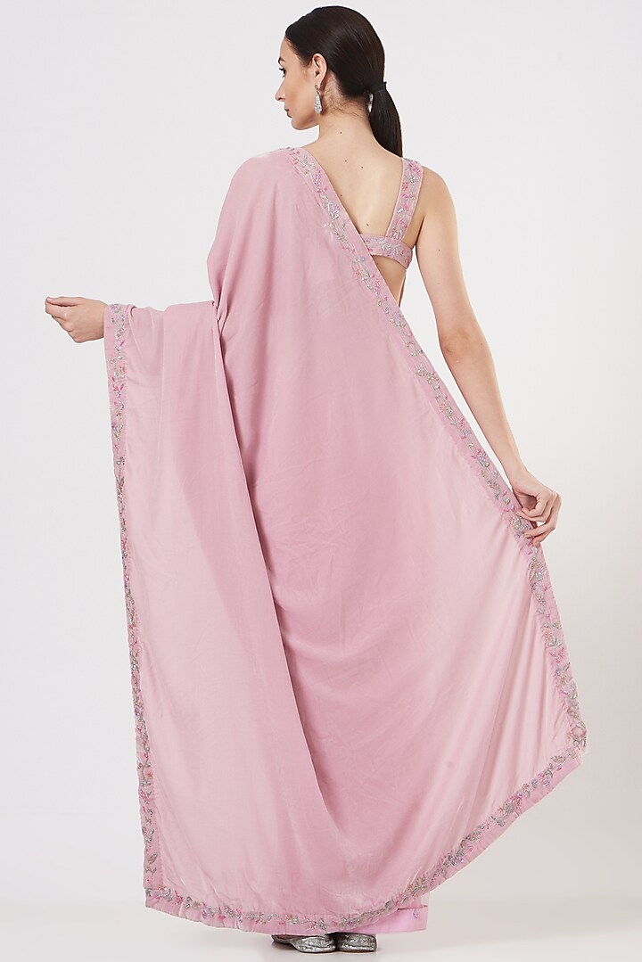 Purple Hand Embroidered Pre Pleated Party Wear Saree Set by TARINI VIJ at Pernia's Pop Up Shop