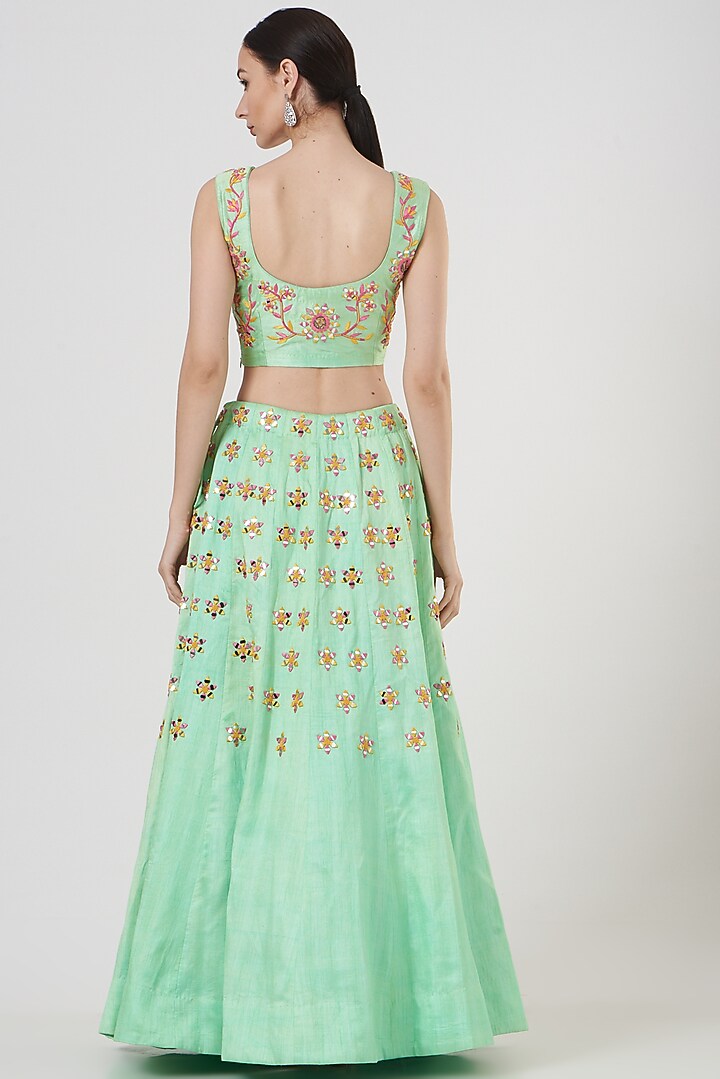 Mint Green Bhagalpuri Silk Wedding Lehenga Set by TARINI VIJ at Pernia's Pop Up Shop