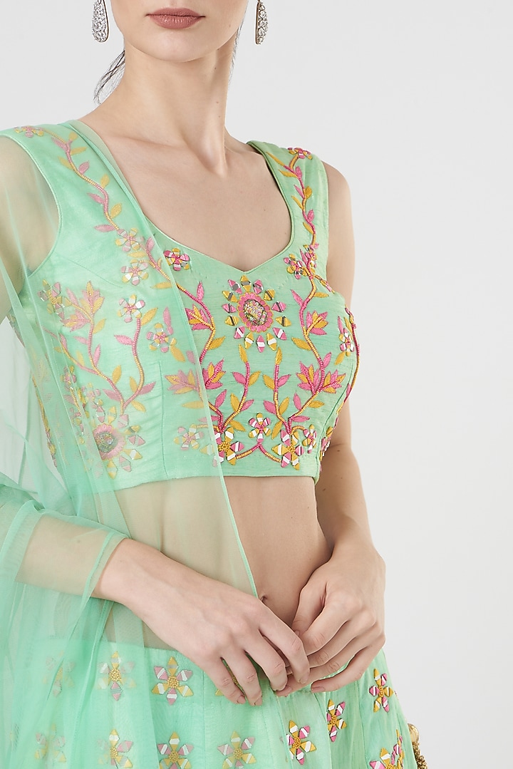 Mint Green Bhagalpuri Silk Wedding Lehenga Set by TARINI VIJ at Pernia's Pop Up Shop