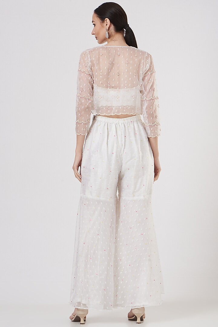 White Organza Sequins Work Gharara Set by TARINI VIJ at Pernia's Pop Up Shop