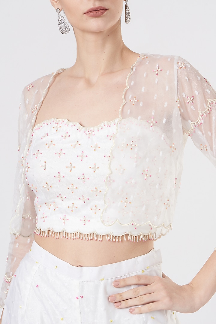 White Organza Sequins Work Gharara Set by TARINI VIJ at Pernia's Pop Up Shop
