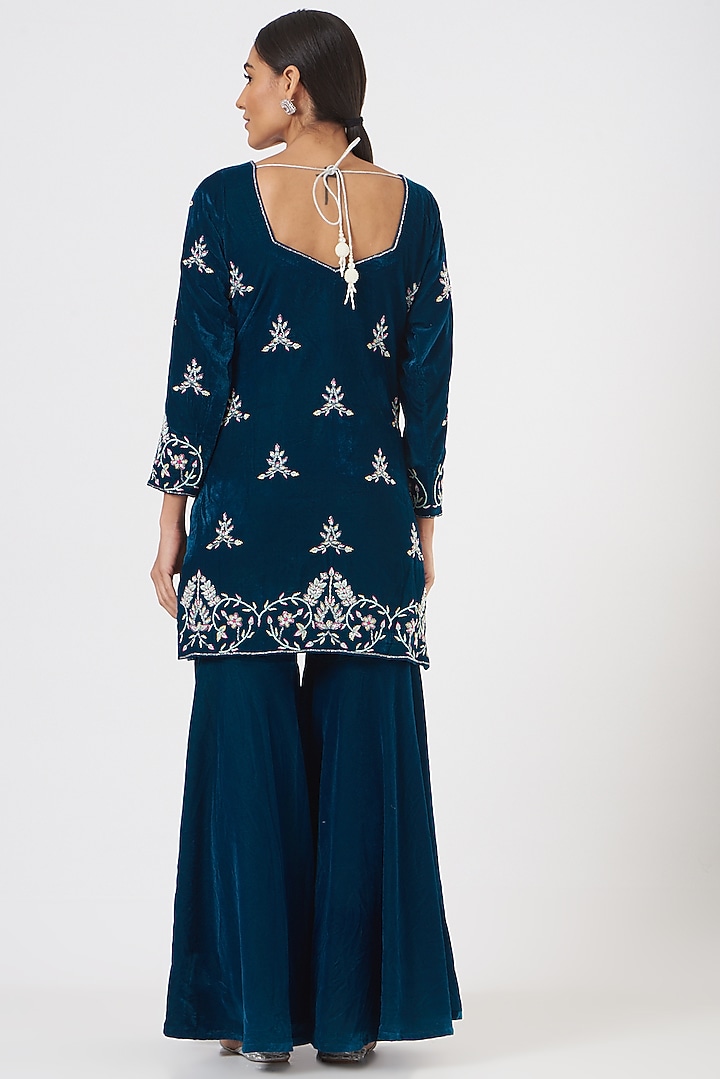 Midnight Blue Embellished Party Wear Sharara Set by TARINI VIJ at Pernia's Pop Up Shop