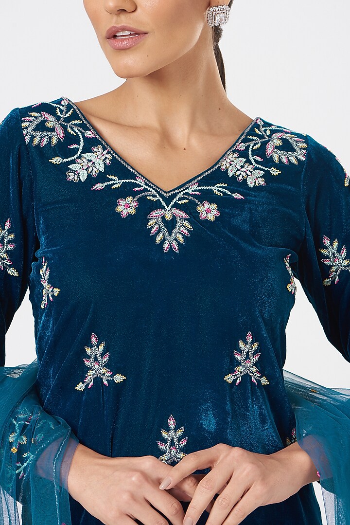 Midnight Blue Embellished Party Wear Sharara Set by TARINI VIJ at Pernia's Pop Up Shop