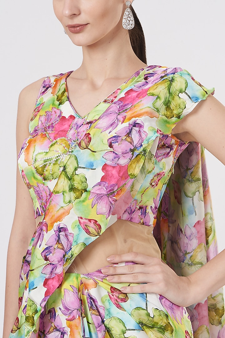 Multi-Colored Imported Sarin Floral Printed Party Wear Gown Saree by TARINI VIJ at Pernia's Pop Up Shop