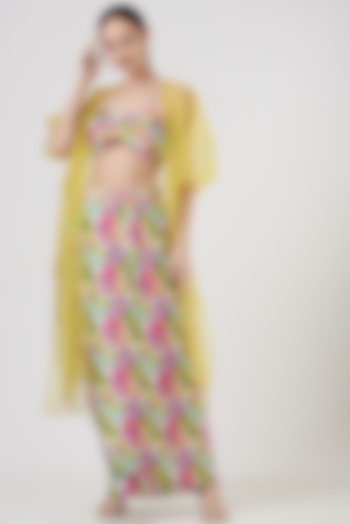 Multi-Colored Floral Printed Skirt Set by TARINI VIJ