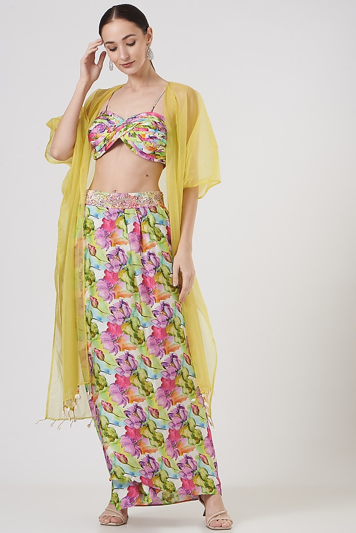 Multi-Colored Floral Printed Skirt Set by TARINI VIJ