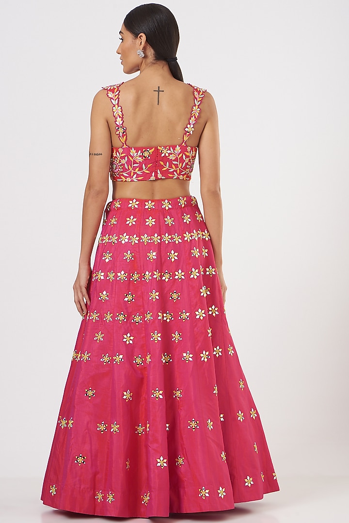 Fuchsia Embroidered Wedding Lehenga Set by TARINI VIJ at Pernia's Pop Up Shop