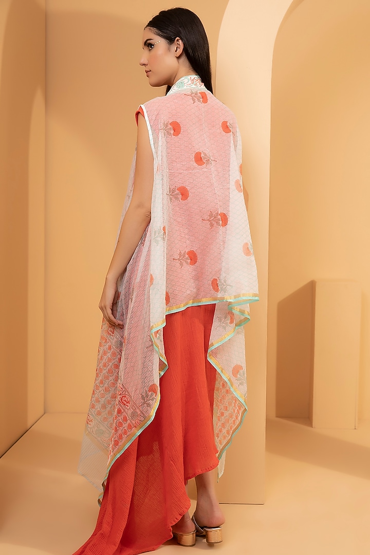 Orange Draped Kurta With Cape by TARINI VIJ at Pernia's Pop Up Shop