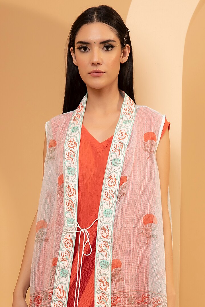 Orange Draped Kurta With Cape by TARINI VIJ at Pernia's Pop Up Shop
