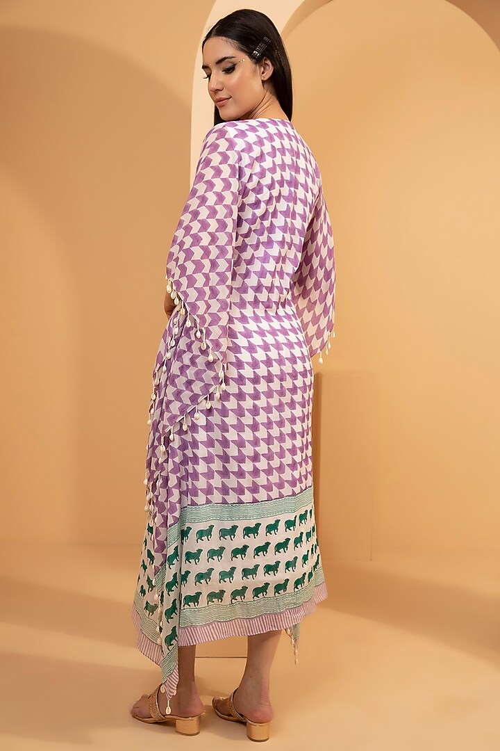 Lilac & Green Printed Kaftan by TARINI VIJ at Pernia's Pop Up Shop