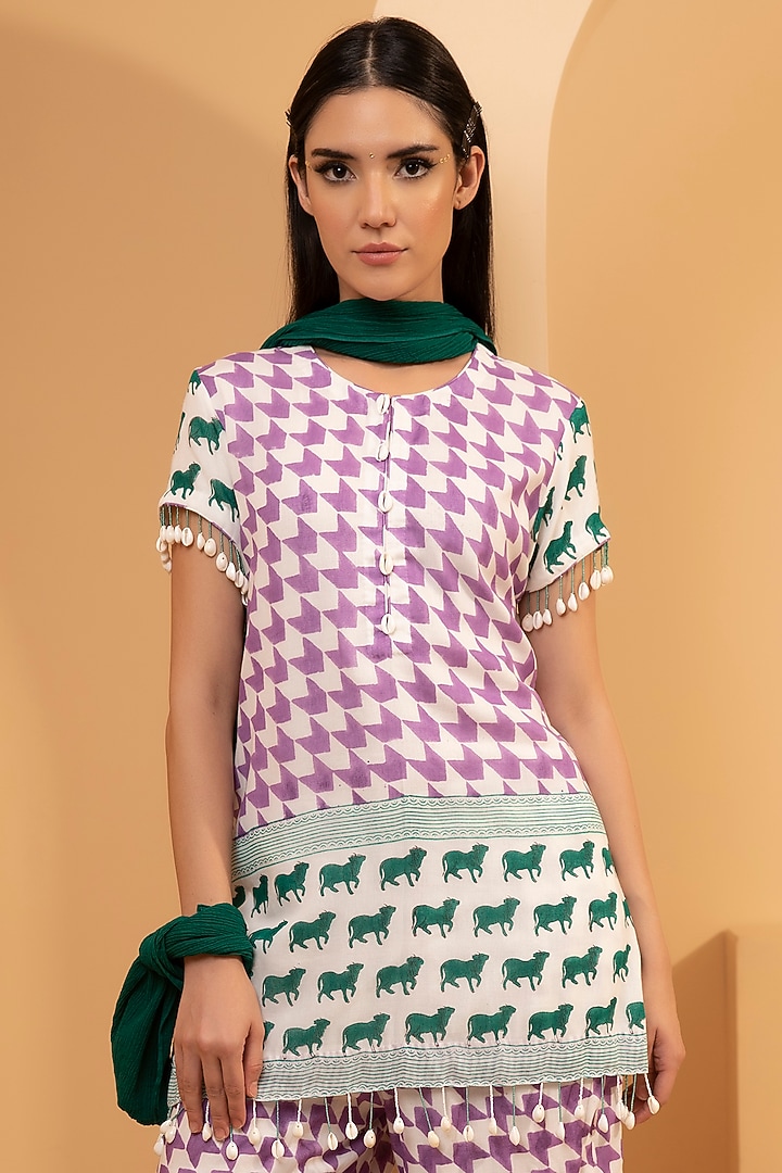Lilac & Green Printed Gharara Set by TARINI VIJ at Pernia's Pop Up Shop