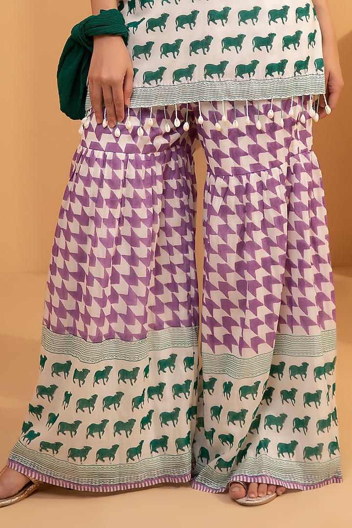 Lilac & Green Printed Gharara Set by TARINI VIJ at Pernia's Pop Up Shop