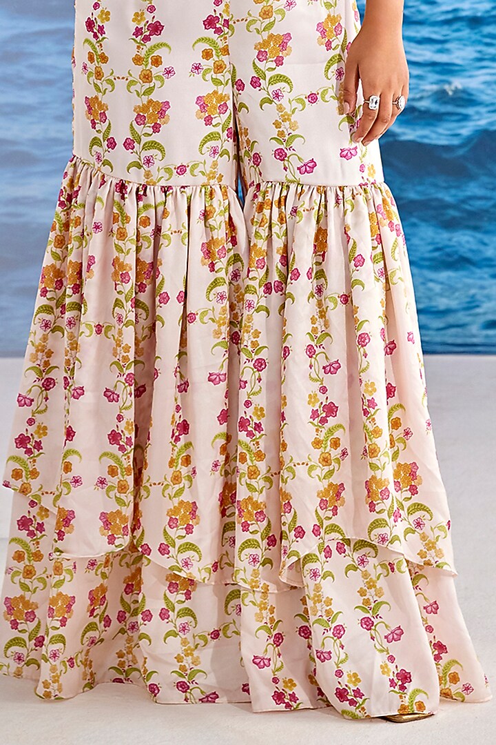 White Satin Georgette Digital Printed Party Wear Sharara Set by TARINI VIJ at Pernia's Pop Up Shop