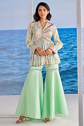 Mint Organza Gharara Set by TARINI VIJ