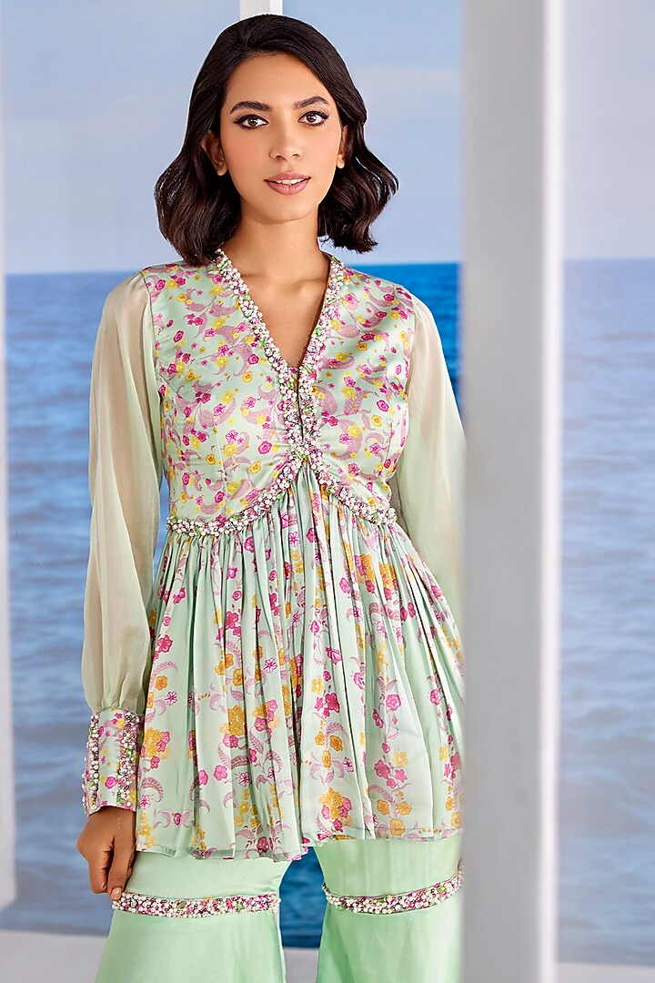 Mint Organza Gharara Set by TARINI VIJ at Pernia's Pop Up Shop