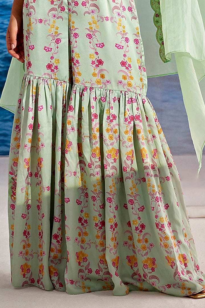 Mint Satin Georgette Digital Printed Gharara Set by TARINI VIJ at Pernia's Pop Up Shop