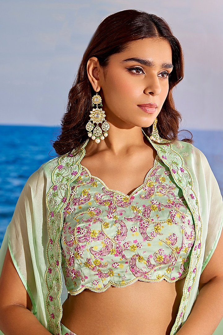 Mint Satin Georgette Digital Printed Gharara Set by TARINI VIJ at Pernia's Pop Up Shop