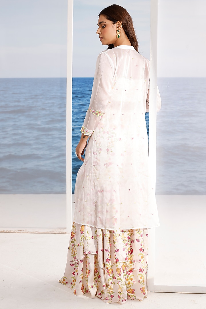 White Satin Georgette Digital Printed Gharara Set by TARINI VIJ at Pernia's Pop Up Shop