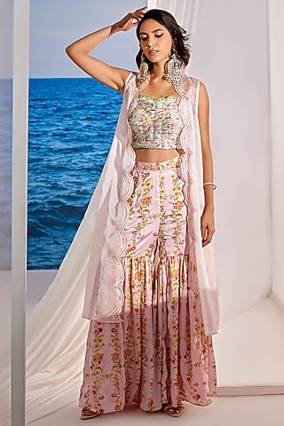 Blush Pink Organza Jacket Set by TARINI VIJ