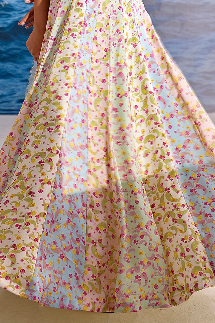 Multi-Colored Satin Georgette Digital Printed Wedding Lehenga Set by TARINI VIJ at Pernia's Pop Up Shop