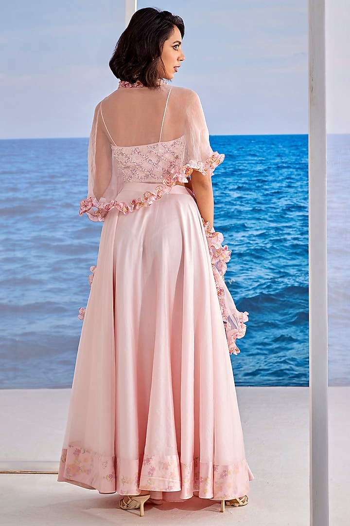 Blush Pink Organza & Satin Georgette Hand Embroidered Wedding Lehenga Set by TARINI VIJ at Pernia's Pop Up Shop