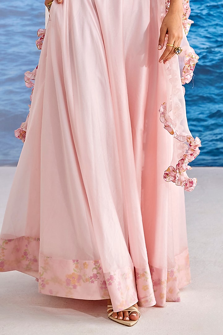 Blush Pink Organza & Satin Georgette Hand Embroidered Wedding Lehenga Set by TARINI VIJ at Pernia's Pop Up Shop