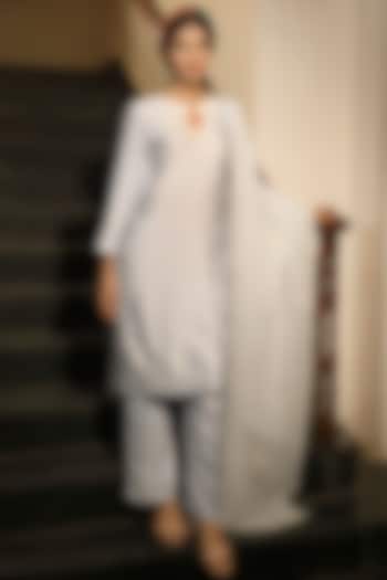 Ice Blue Hand Embroidered Kurta Set by TARINI VIJ at Pernia's Pop Up Shop